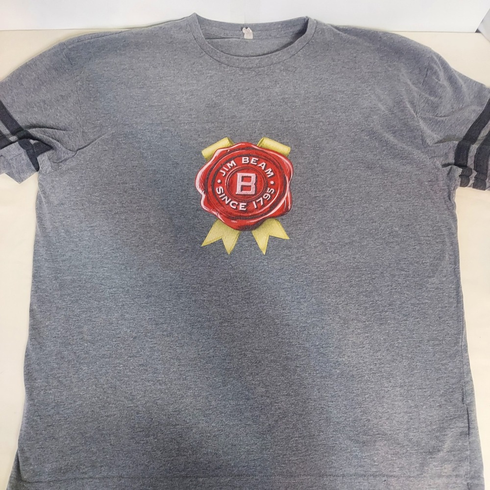 Jim Beam Team Beam Gray T-Shirt Striped Sleeve Menswear Top